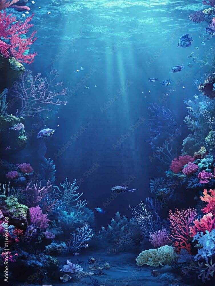 Naklejka premium Vibrant Underwater Coral Reef Scene With Fish