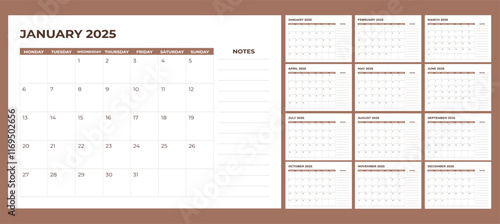 calendar 2025 with monday start include notes