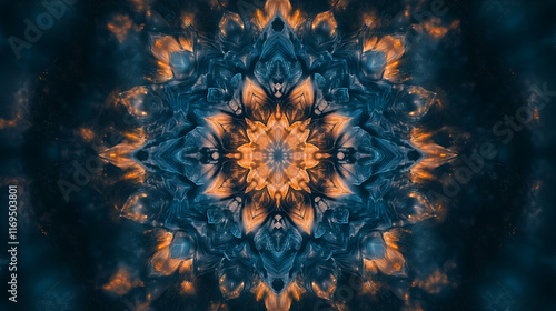 Mesmerizing Kaleidoscopic Pattern of Vibrant Orange and Blue Lights for Unique Design Backgrounds photo