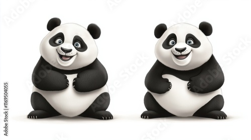 Two cheerful pandas sitting side by side, exuding joy and playfulness in a charming illustration photo