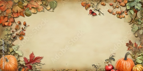 Autumnal Harvest Scene With Pumpkins And Leaves