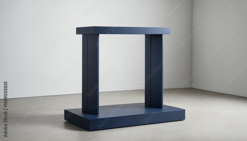 Minimalist podium with matte navy and silver finish Minimalist podium with matte navy and silver finish
