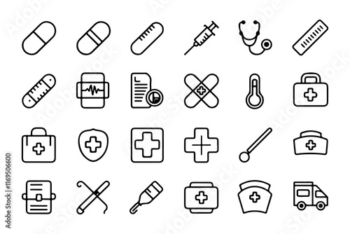 Pharmacy icons set. set of pharmacy outline icons such as medical