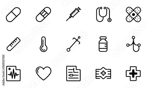 Pharmacy icons set. set of pharmacy outline icons such as medical