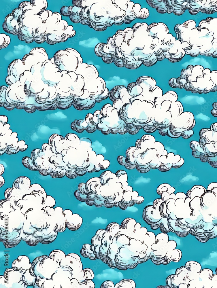 Fototapeta premium A Seamless Pattern Of Fluffy White Clouds In A Blue Sky