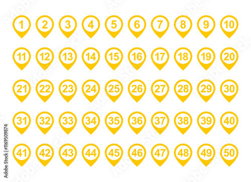 Location pin icon with number set