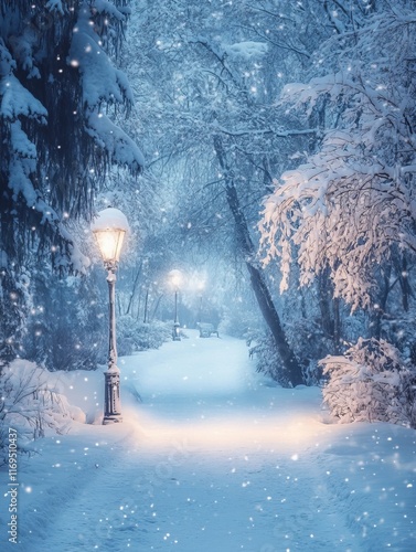 Snowy Winter Path Illuminat...