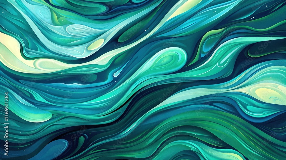 A stunning canvas featuring vibrant blue and green swirls against a white backdrop, complemented by a captivating blue sky and celestial stars A stunning canvas featuring vibrant blue and green swirls against a white backdrop, complemented by a captivating blue sky and celestial stars