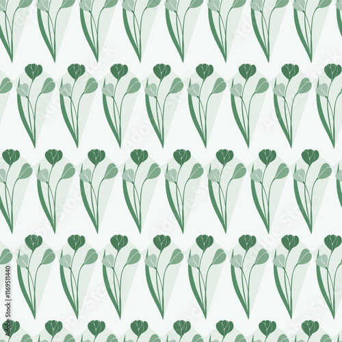 Monochromatic Hunter Green Abstract Tulips in a Kite Shape Geometric Stripe design creating a seamless pattern print background