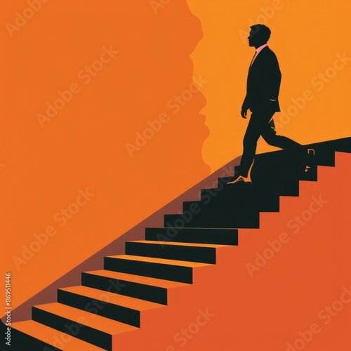 Career Ascent: Person Climbing Staircase in Clipart Design