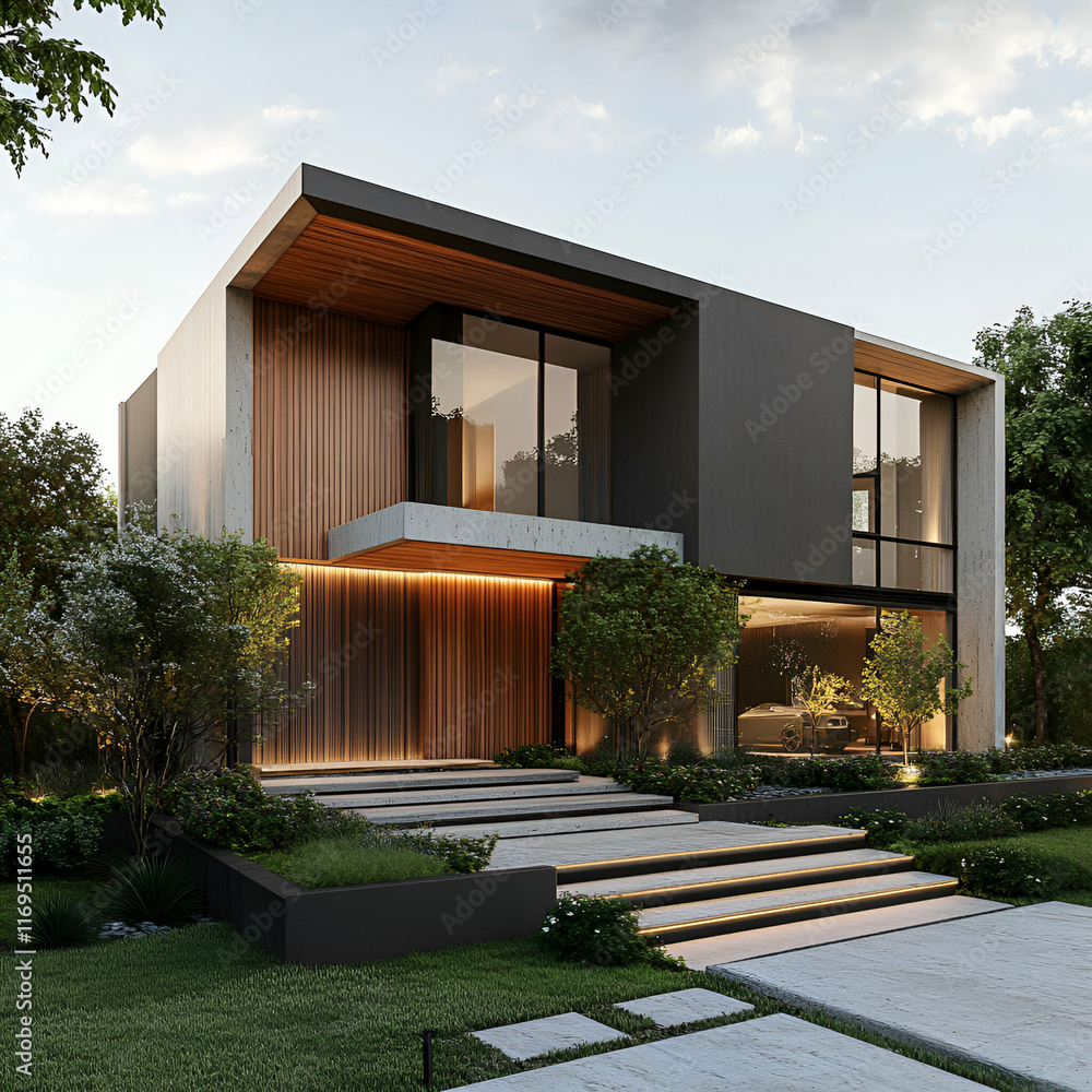 Obraz premium Luxurious modern house with modern architectural design