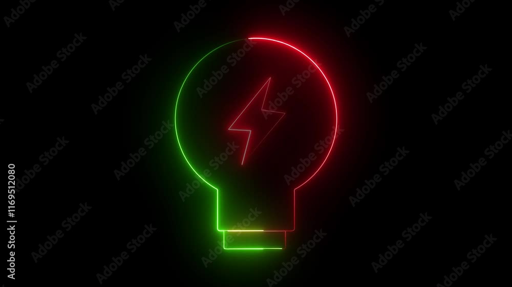 Energy idea icon animation with neon line on black background. glowing neon animation concept. Energy idea icon animation with neon line on black background. glowing neon animation concept.