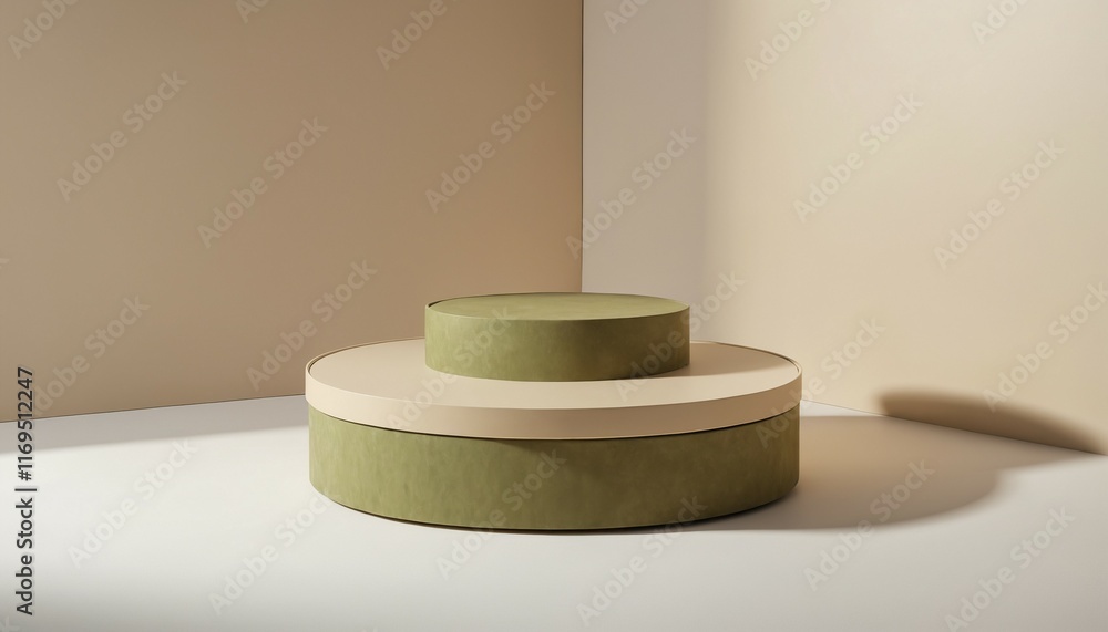 Small circular podium with dual olive and beige textures Small circular podium with dual olive and beige textures