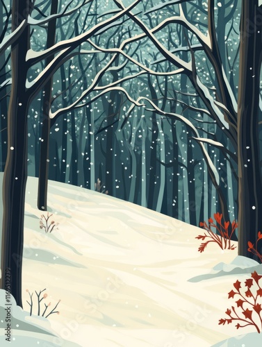 Snowy Winter Forest Path Sc...