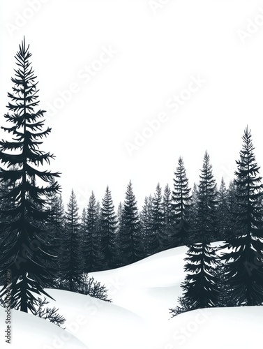Snowy Winter Forest Silhoue...