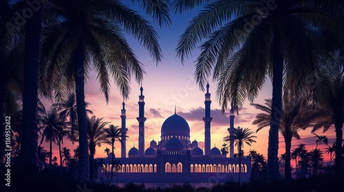 Photography The image is a digital illustration depicting a stylized silhouette of a mosque