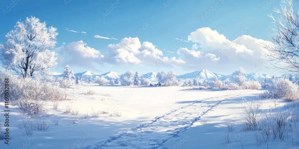 Serene Winter Landscape With Snow Covered Trees and Mountains Serene Winter Landscape With Snow Covered Trees and Mountains