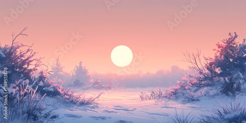 Winter Sunset Over Snowy La...