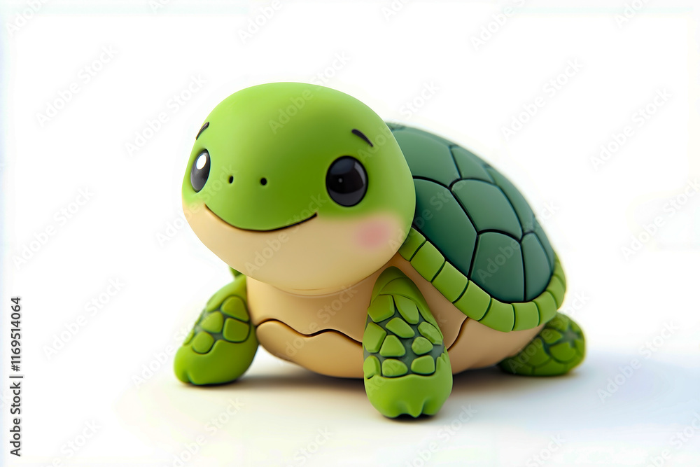 Obraz premium A small green turtle sitting on top of a white surface