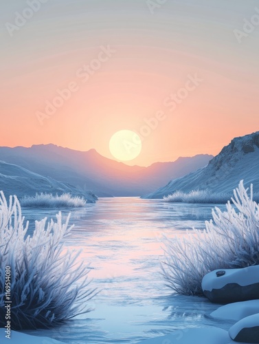 Serene Winter Sunset Over F...