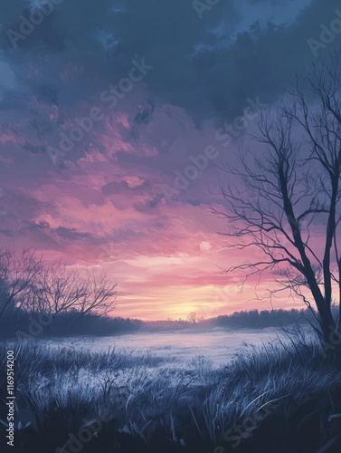 Serene Winter Sunset Over F...