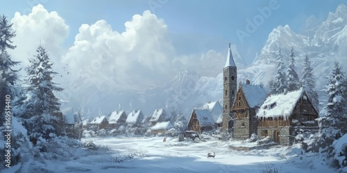 A Snowy Village Nestled Amo...