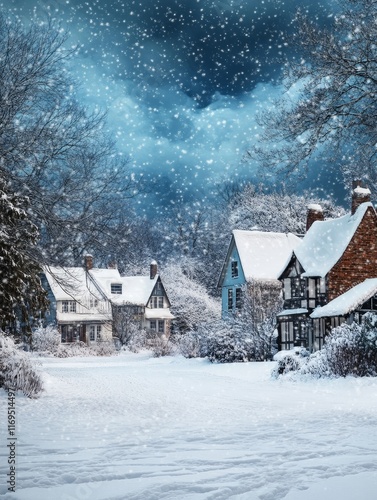 Snowy Winter Scene with Hou...