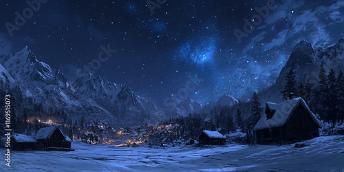 A Snowy Mountain Village Un...