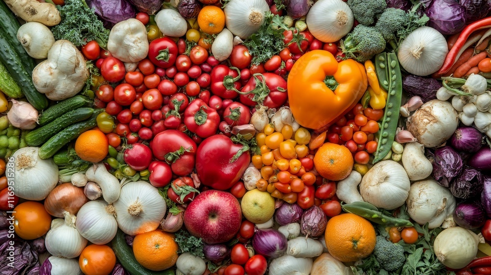Abundant colorful fruits and vegetables. Abundant colorful fruits and vegetables.