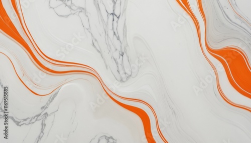 Smooth white marble with vibrant orange accents