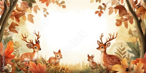 Autumn Deer Family In A For...