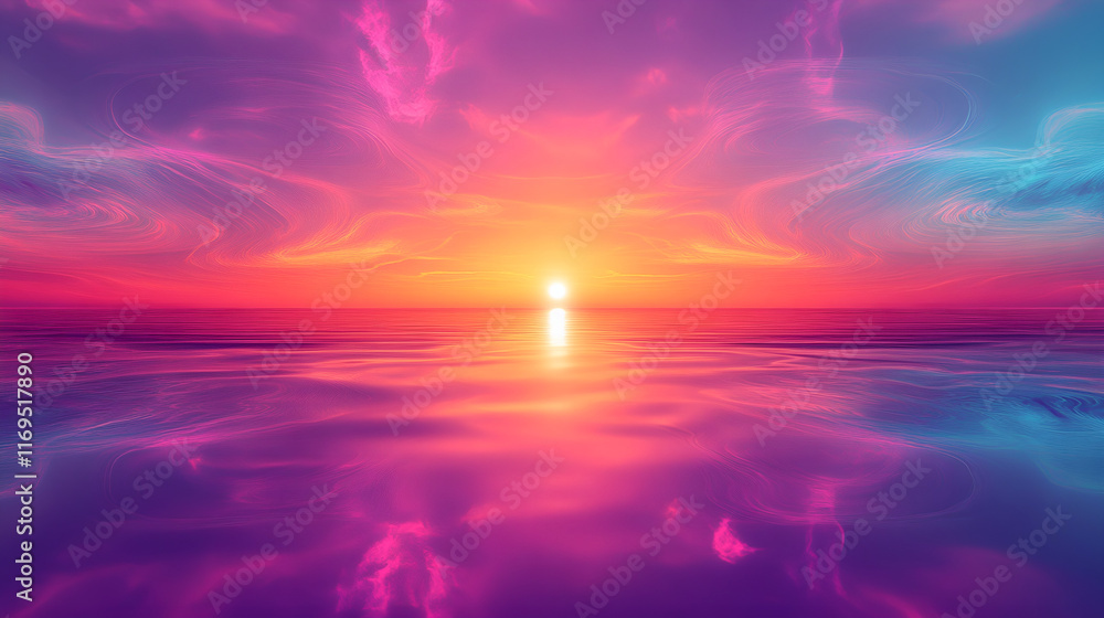 Fototapeta premium Dreamy Purple Sunset Over Mountains and Sea: Serene Nature Wallpaper