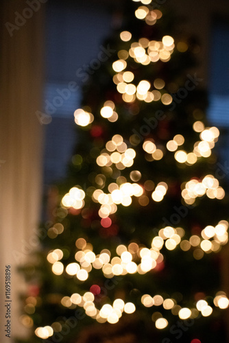 Bokeh Christmas tree, blurry out of focus festive lights.