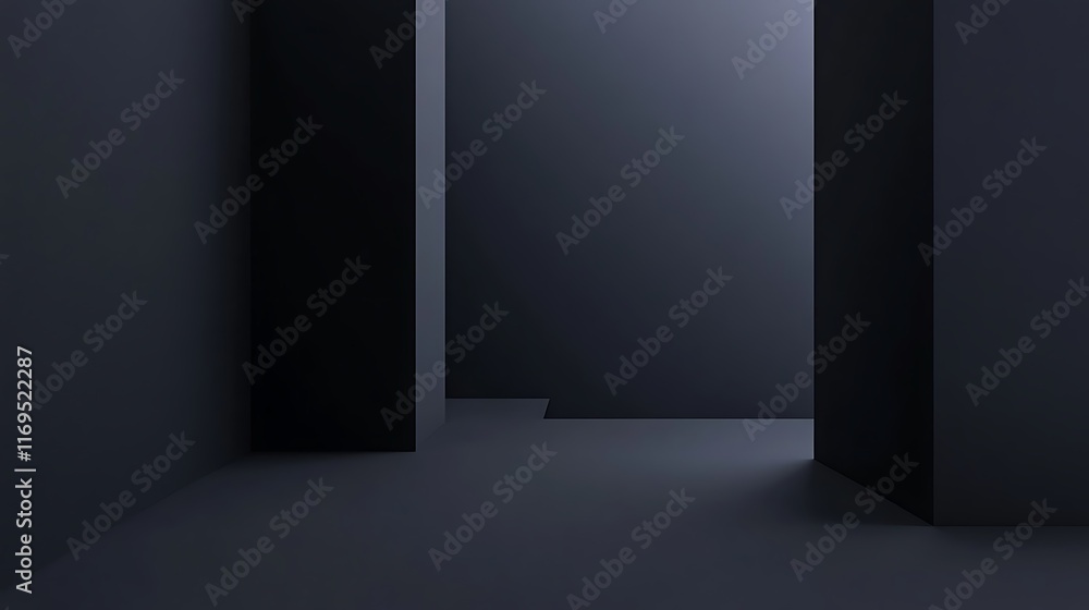 Dark minimalist abstract room interior with geometric shapes and shadows. Dark minimalist abstract room interior with geometric shapes and shadows.