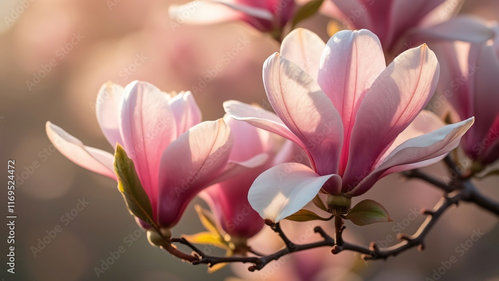 Stunning Pink Magnolia Blossoms in Sunlight