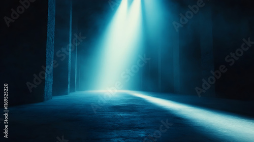 Blue Spotlight Beam on Dark Background - Dramatic Lighting and Abstract Design photo