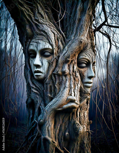 face of a person in a tree