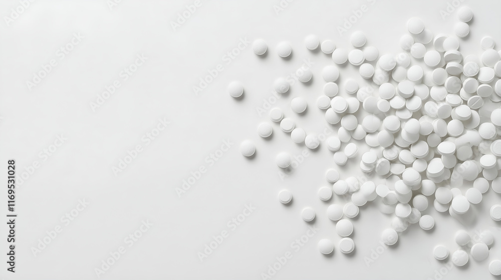 Minimalist White Pills on Clean White Background - Medical and Pharmaceutical Concept Minimalist White Pills on Clean White Background - Medical and Pharmaceutical Concept