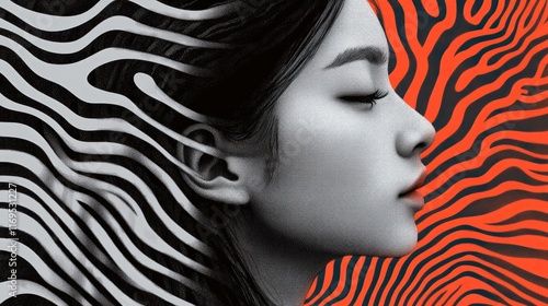 Serene Woman in Abstract Zebra Stripes