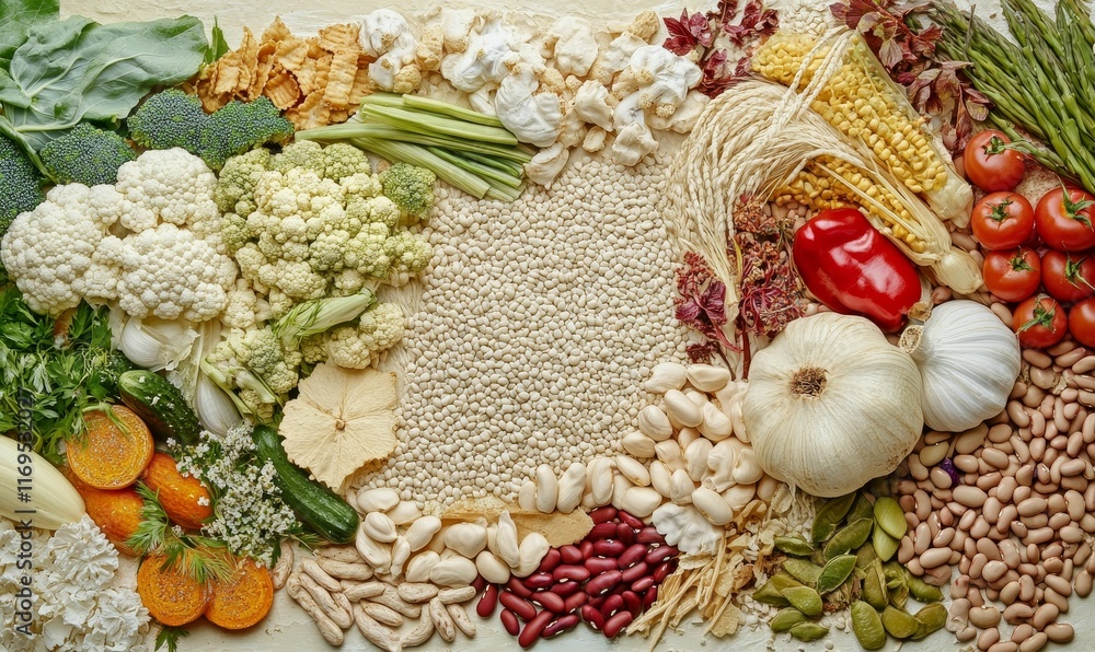 Assortment of legumes, vegetables, and grains. Assortment of legumes, vegetables, and grains.