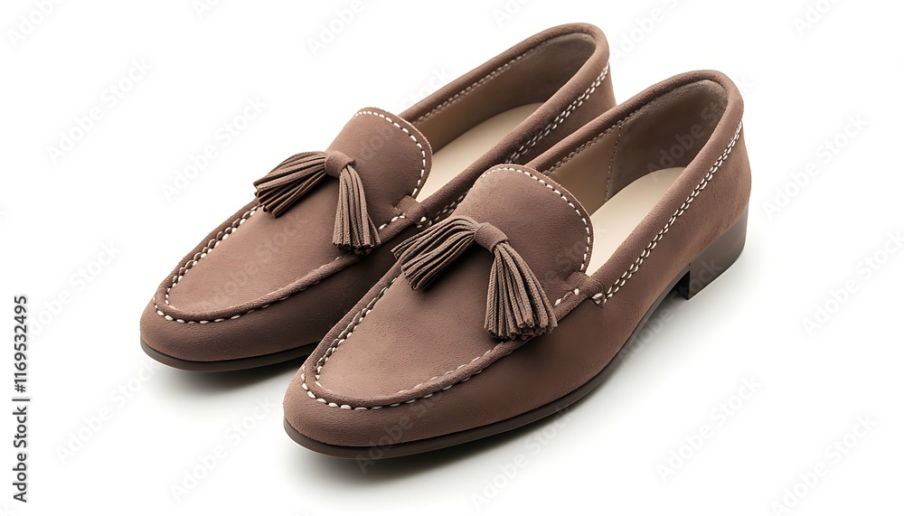 A pair of brown loafers with tassels, designed for casual or formal wear. A pair of brown loafers with tassels, designed for casual or formal wear.