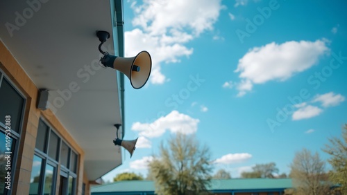 Outdoor Public Address System Speakers Under Blue Sky photo