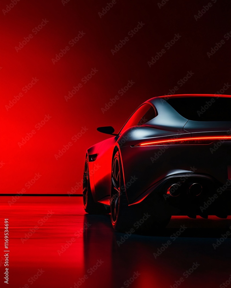 sleek black sports car with red background sleek black sports car with red background