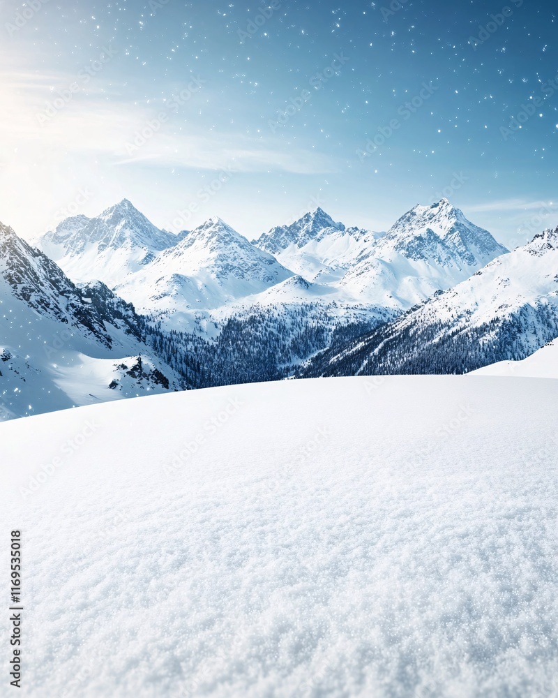Obraz premium Snowy Mountain Landscape with Blue Sky