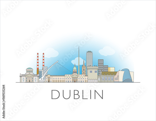 Photography Dublin Ireland cityscape skyline drawing illustration in colour