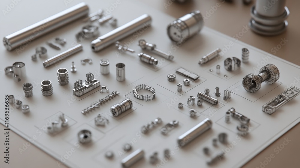 Detailed Mechanical Schematics on Clean Background Detailed Mechanical Schematics on Clean Background