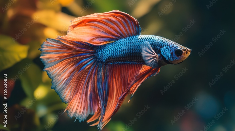 Vibrant Betta Fish Displaying Its Colorful Fins in Aquatic Splendor Vibrant Betta Fish Displaying Its Colorful Fins in Aquatic Splendor