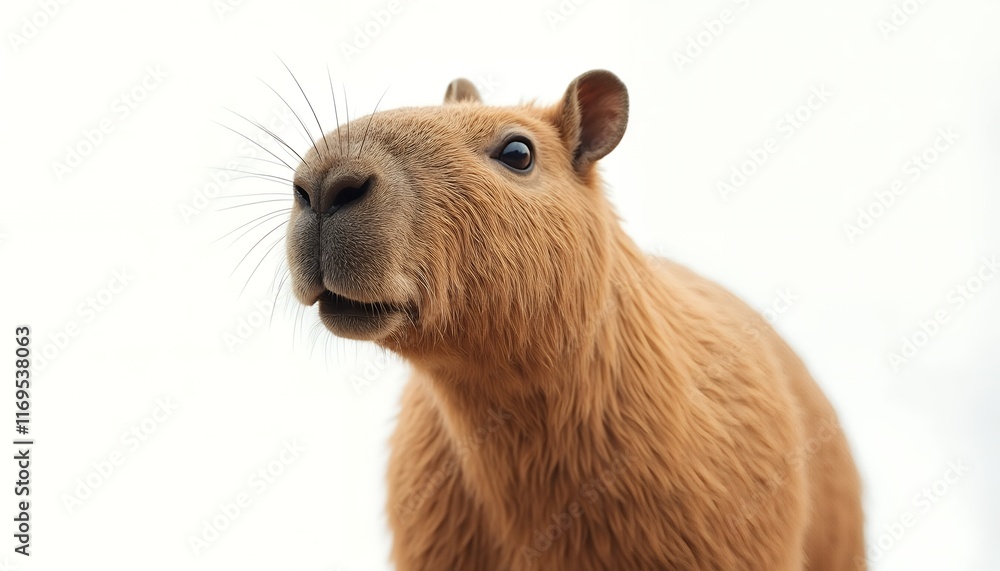 Capybara Close-Up: A Gentle Giant's Portrait Against a White Background Capybara Close-Up: A Gentle Giant's Portrait Against a White Background