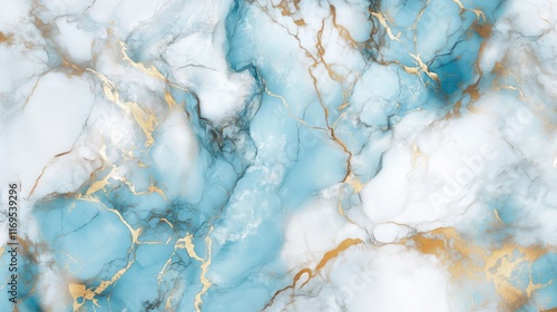 Marble pattern cyan and white colors with golden veins, abstract background.