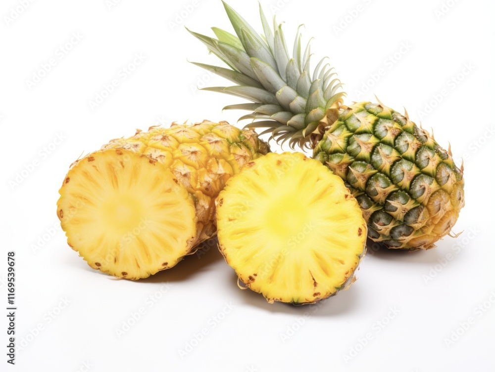 Fresh Ripe Pineapples Isolated on White. Perfect Diet Food and Healthy Dessert Option for Fruit Lovers Fresh Ripe Pineapples Isolated on White. Perfect Diet Food and Healthy Dessert Option for Fruit Lovers